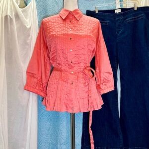 NWT Cotton Express Pleated Satin Finish Button Up Shirt Sz 2X